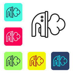 Black line Electric iron icon isolated on white background. Steam iron. Set icons in color square buttons. Vector