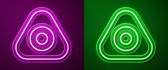 Fototapeta na wymiar Glowing neon line Sewing chalk icon isolated on purple and green background. Vector