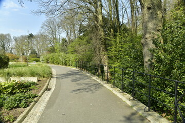 Fototapeta na wymiar Chemin asphalté entre les jardins du Fleuriste et Jean Sobieski à Laeken 