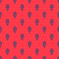 Blue line Lily flower icon isolated seamless pattern on red background. Vector