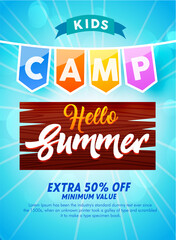 kids summer camp background education Vector design Template for advertising brochure or poster,activities on camping, poster flyer template,
