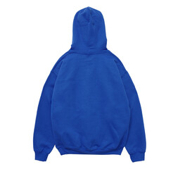 Blank hoodie sweatshirt color blue back view on white background
