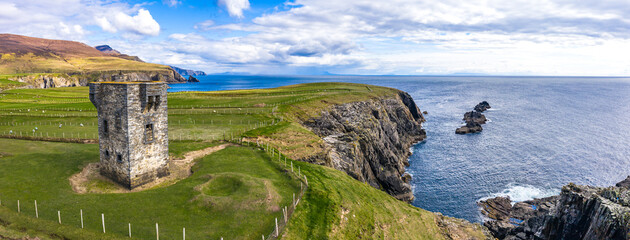 Aerial view of the Napoleonic Signal Tower in Malin Beg - County Donegal, Ireland