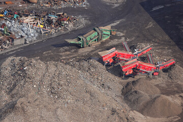 An aerial photography taken from a helicopter of a scrap metal recycling business in Newport Wales....