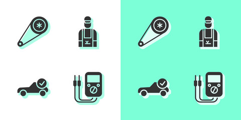 Set Multimeter, Timing belt kit, Auto service check automotive and Car mechanic icon. Vector