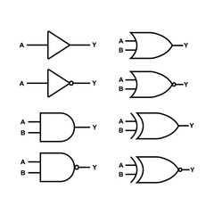 electronic circuit symbol, logic gate icon, logic gate circuit - obrazy, fototapety, plakaty