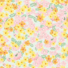 Beautiful pink seamless pattern with tiny flowers in a watercolor style