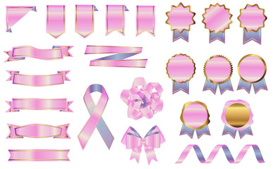 ファンシー メダル バッジ リボン セット  リアル ピンク ブルー