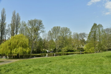 Fototapeta na wymiar Le parc Jean Sobieski avec son étang en contrebas à Laeken (Bruxelles)
