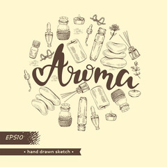 Circle filled aromatherapy accessories and lettering aroma .