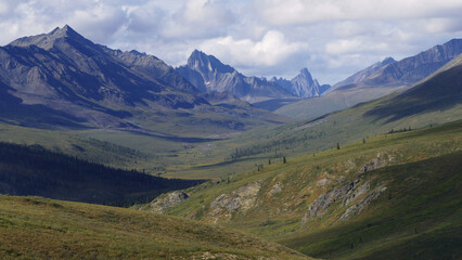 Tombstone Mountain with rugged range with arctic landscape, hiking concept, Yukon, Canada