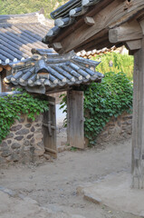 Korean Confucian Academy from Joseon Dynasty era. Traditional korean wall and gate. Byeongsan Seowon, Andong, South Korea.
