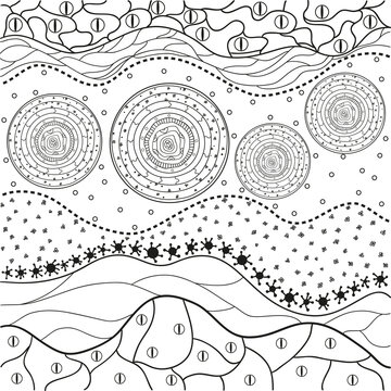 Abstract eastern pattern. Hand drawn texture with abstract patterns on isolation background. Design for spiritual relaxation for adults. Line art creation.