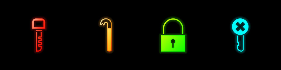 Set Key, Crowbar, Lock and Wrong key icon. Vector