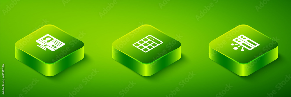 Poster set isometric password protection, server, data, web hosting and create account screen icon. vector