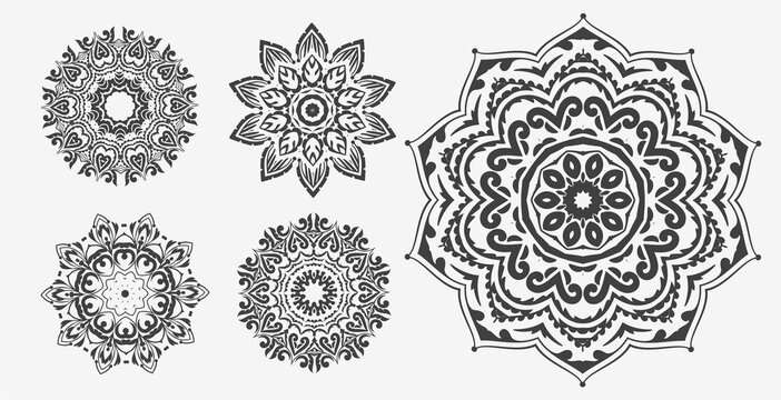 detailed ethnic mandala designs set of five