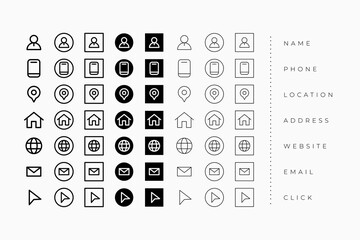 line style business card icons set
