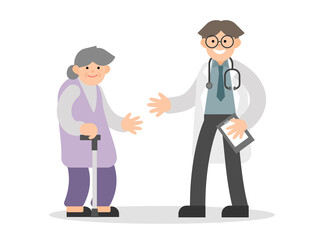 Doctor talking to elderly patients. Doctor take care senior grandmother. medical concept. Isolated Vector.