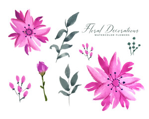 Fototapeta na wymiar pink watercolor flowers decoration pack