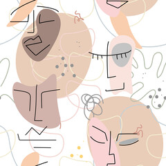 Face line pattern Abstract drawing seamless print