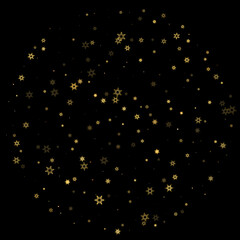 Falling Snow flakes golden pattern Holiday Vector