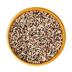 mix of quinoa seeds in round ceramic bowl cutout
