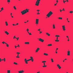 Set Dumbbell, Fitness shaker, Step platform and Punching bag on seamless pattern. Vector