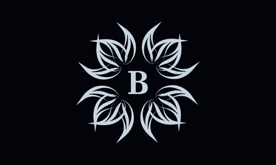 Vintage exquisite floral monogram with the letter B as a sign of business, boutique, shop, cafe, hotel, etc. Gray sign on a dark background