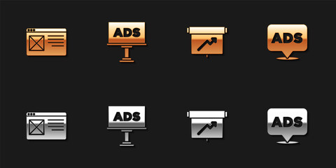 Set Browser window, Advertising, Board with graph chart and icon. Vector