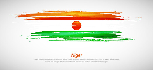 Artistic grungy watercolor brush flag of Niger country. Happy independence day background - obrazy, fototapety, plakaty