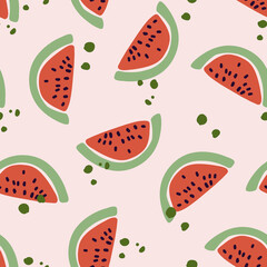 Tasty hand-dawn seamless pattern with watermelon in abstract style