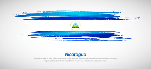 Artistic grungy watercolor brush flag of Nicaragua country. Happy independence day background