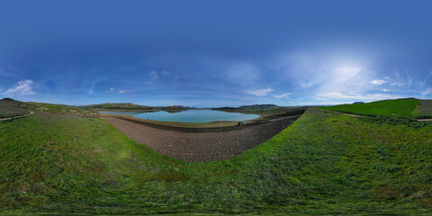 360 degree aerial photo of Ogliastro lake in the heart of Sicily with Etna view. Place of great...