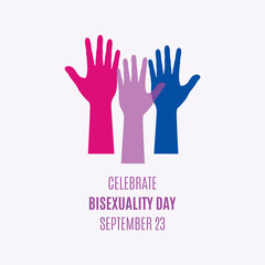 Celebrate Bisexuality Day vector. Purple raised hands up shape vector. Human hands silhouette vector. Bisexual pride flag icon vector. Bisexuality Day Poster, September 23. Important day