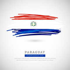 Brush flag of Paraguay country. Happy independence day of Paraguay with grungy flag background