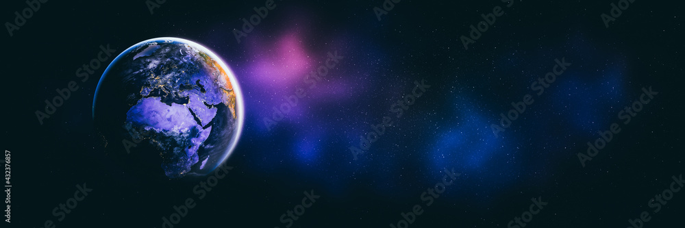 Poster planet earth globe view from space showing realistic earth surface and world map as in outer space p
