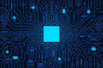 Circuit board background. CPU microchip, abstract conductor scheme and other circuit components. Computer motherboard, digital abstract background. Circuit board abstract technology background. Vector - obrazy, fototapety, plakaty