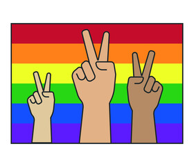 Obraz premium rainbow colors and victory hand vector illustration design.