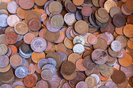Obsolete coins in the vintage market (Selective focus)