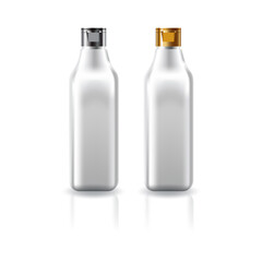 Blank clear square cosmetic bottle with black-white cap lid for beauty or healthy product.