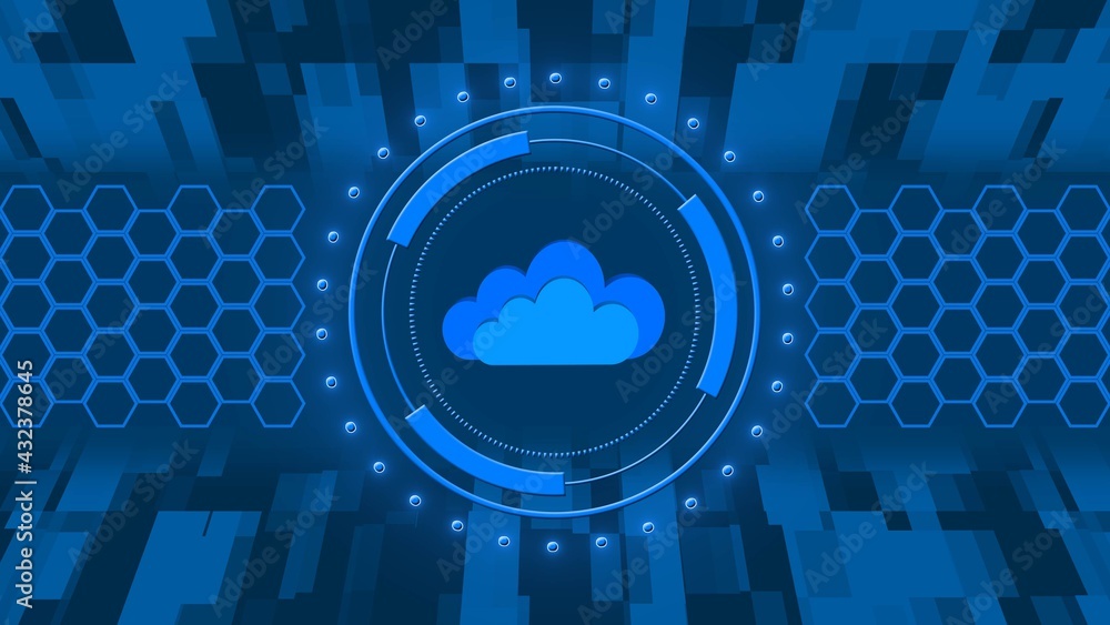 Poster Cyber security concept - data cloud in hud elements - abstract background of honeycomb and rectangle elements - 3D Illustration