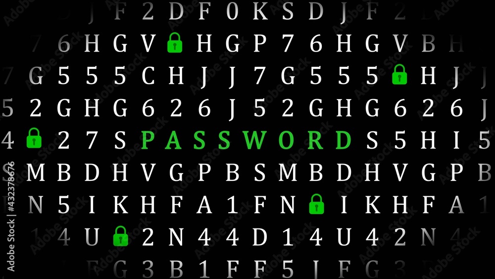 Aufkleber information technology concept - password lettering in green inside white machine code in random ass