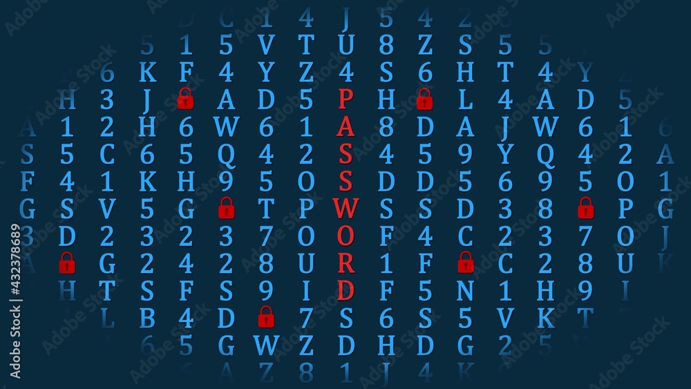 Poster information technology concept - password lettering inside machine code in random assembly - 3d illu