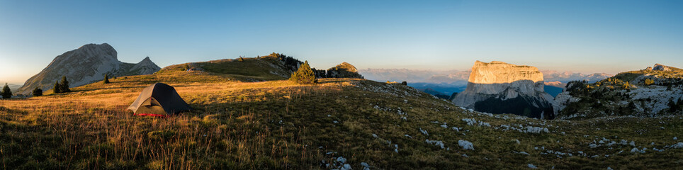 Sunset bivouac in the french Vercors National Park - obrazy, fototapety, plakaty