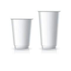 Blank white paper-plastic coffee-tea cup in medium and large size mockup template.