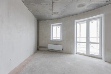 interior of the apartment without decoration in gray colors