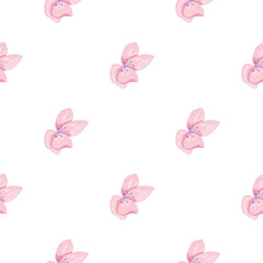 Isolated summer seamless pattern with doodle orchid pink silhouettes. White background.