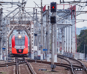 Train arrives to Khosta station. Sochi.