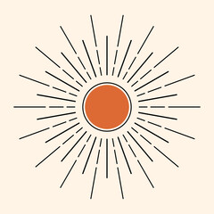 Abstrsact sun. Aesthetic boho poster. Line art. Vector illustration.