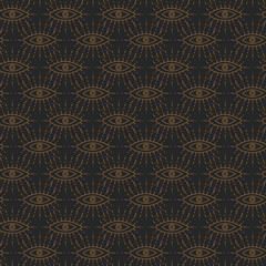 Vector line pattern gold eye. Talisman ornamental hamsa, symbol eye protection.